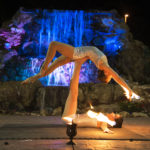 Female Fire Acro Duo act The Falls Event center in Gilbert for LASH FX International 2018. Book through Jessica Packard Entertainment. 